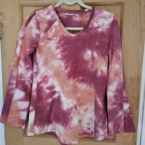 LOGO Tie-Dye V-Neck Long Sleeve Top - Pink & Coral